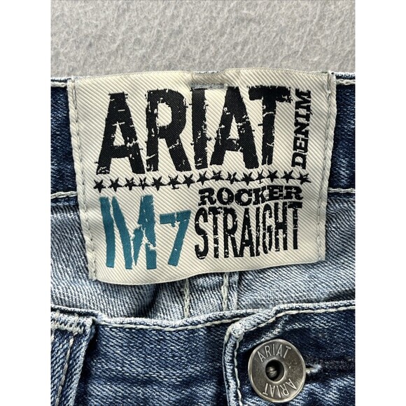 Ariat M7 Jeans Mens 35x32 Blue Rocker Straight Leg Denim Medium Wash Western - Picture 14 of 16